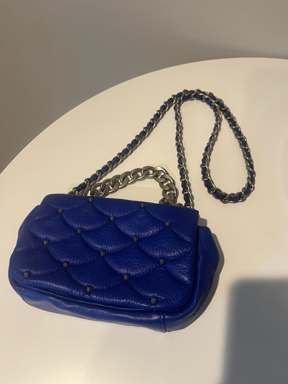 Aimee Kestenberg Royal Blue Quilted Leather Crossbody with Chain Strap LIKE NEW